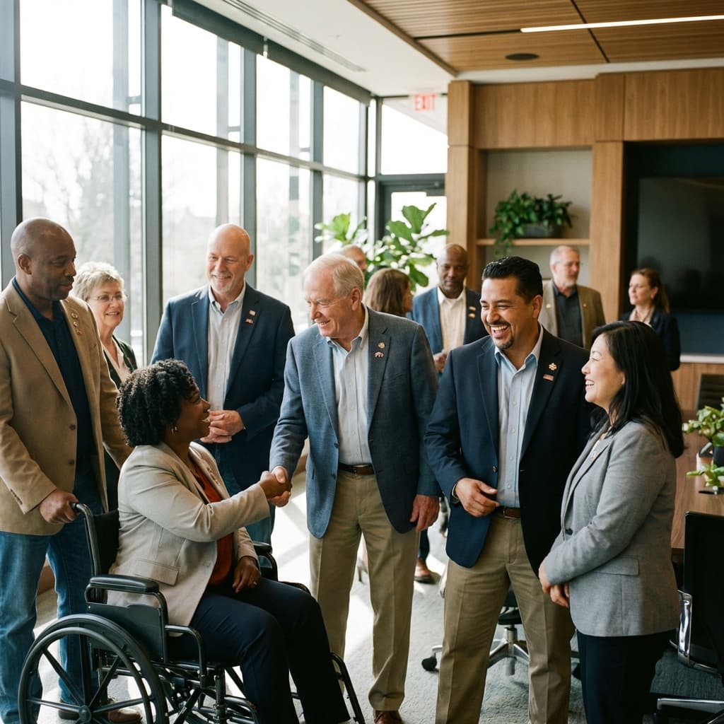Veterans networking at community event